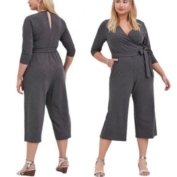 Torrid Charcoal Grey Terry Self Tie Culotte Jumpsuit - Picture 1 of 9